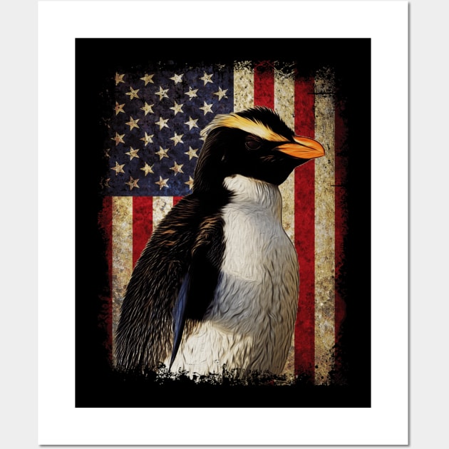 Chill Chic Penguin American Flag Tee for Antarctic Animal Aficionados Wall Art by Kevin Jones Art
